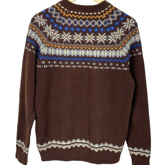 GAP Mens Sz S Fair Isle Nordic Crew Neck Brown Blue Wool Blend Sweater - Picture 2 of 8